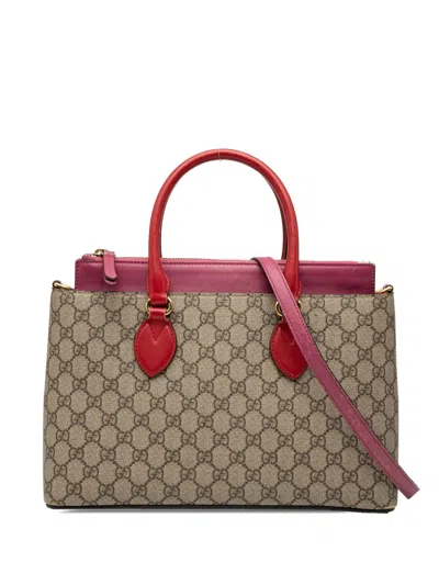 Pre-owned Gucci 2016-2025 Gg Supreme Linea A Satchel In Brown
