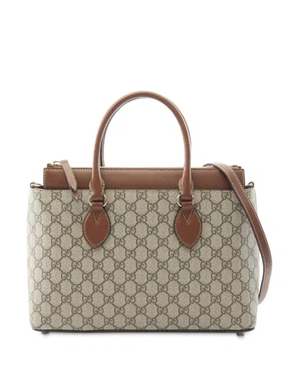 Pre-owned Gucci 2016-2025 Gg Supreme Linea A Satchel In Brown