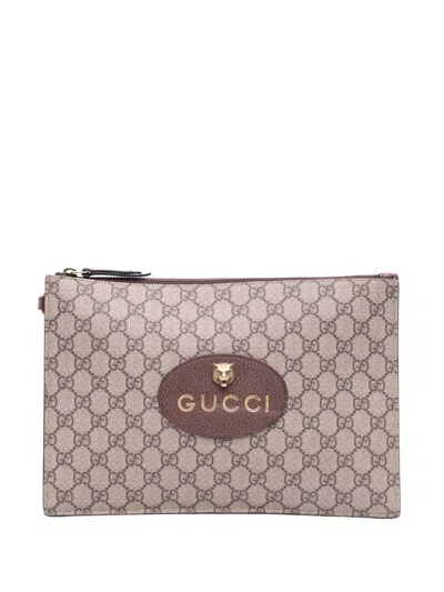 Pre-owned Gucci 2016-2025 Gg Supreme Neo Vintage Clutch Bag In Brown