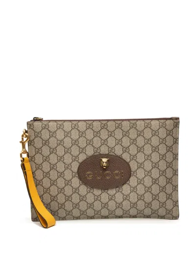 Pre-owned Gucci 2016-2025 Gg Supreme Neo Vintage Clutch Bag In Brown
