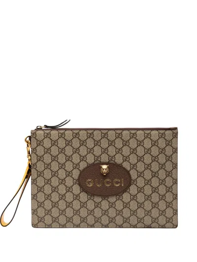 Pre-owned Gucci 2016-2025 Gg Supreme Neo Vintage Clutch Bag In Brown