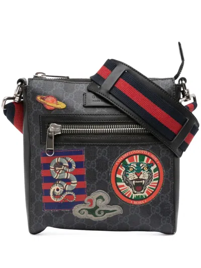 Pre-owned Gucci 2016-2025 Gg Supreme Night Courrier Messenger Bag Crossbody Bag In Black