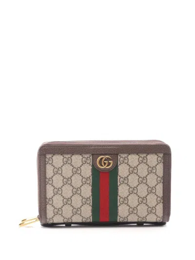 Pre-owned Gucci 2016-2025 Gg Supreme Ophidia Card Case Wallet Long Wallets In Brown