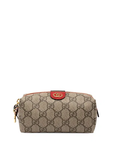 Pre-owned Gucci 2016-2025 Gg Supreme Ophidia Cosmetic Case Pouch In Brown
