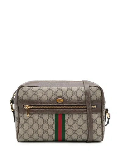 Pre-owned Gucci 2016-2025 Gg Supreme Ophidia Crossbody Bag In Brown