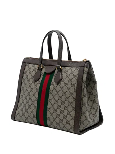 Pre-owned Gucci 2016-2025 Gg Supreme Ophidia Satchel In Brown