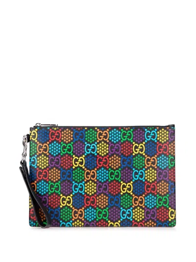 Pre-owned Gucci 2016-2025 Gg Supreme Psychedelic Zip Clutch Bag In Black