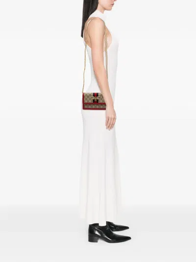 Pre-owned Gucci 2016-2025 Gg Supreme Queen Margaret Wallet On Chain Crossbody Bag In Brown