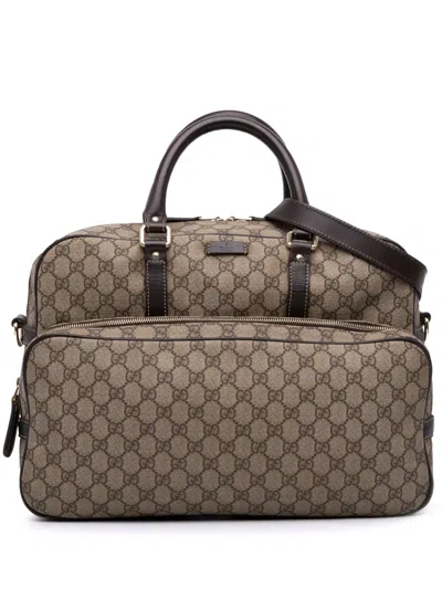 Pre-owned Gucci 2016-2025 Gg Supreme Travel Bag In Brown