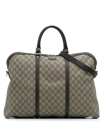 Pre-owned Gucci 2016-2025 Gg Supreme Travel Bag In Brown