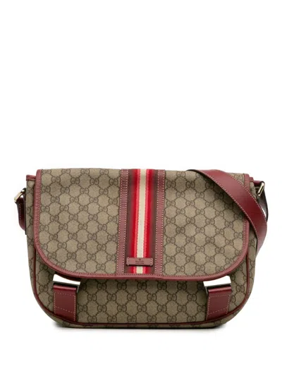 Pre-owned Gucci 2016-2025 Gg Supreme Web Crossbody Bag In Brown