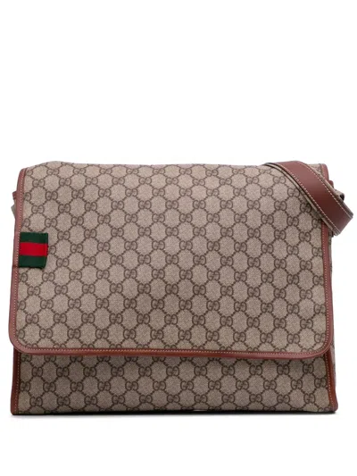 Pre-owned Gucci 2016-2025 Gg Supreme Web Messenger Bag Crossbody Bag In Brown