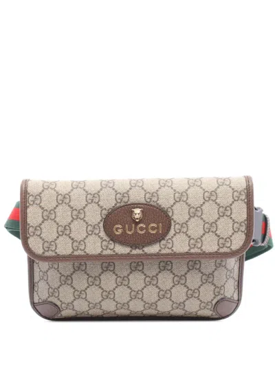 Pre-owned Gucci 2016-2025 Gg Supreme Web Neo Vintage Belt Bag In Brown