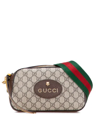 Pre-owned Gucci 2016-2025 Gg Supreme Web Neo Vintage Crossbody Bag In Brown