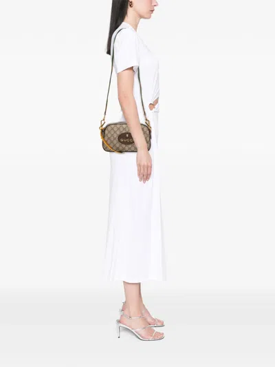 Pre-owned Gucci 2016-2025 Gg Supreme Web Neo Vintage Crossbody Bag In Brown