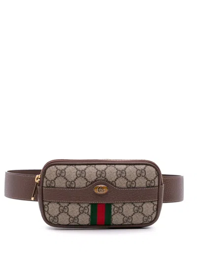 Pre-owned Gucci 2016-2025 Gg Supreme Web Ophidia Belt Bag In Brown