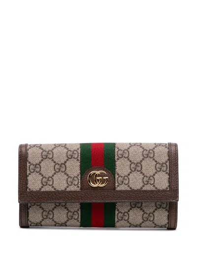 Pre-owned Gucci 2016-2025 Gg Supreme Web Ophidia Continental Wallet Long Wallets In Brown