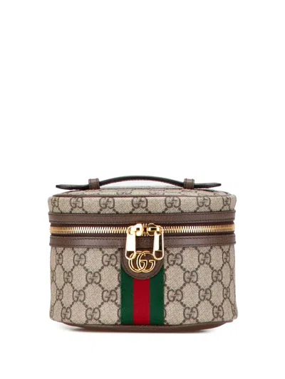 Pre-owned Gucci 2016-2025 Gg Supreme Web Ophidia Vanity Bag In Brown