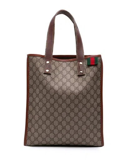 Pre-owned Gucci 2016-2025 Gg Supreme Web Tote Bag In Brown
