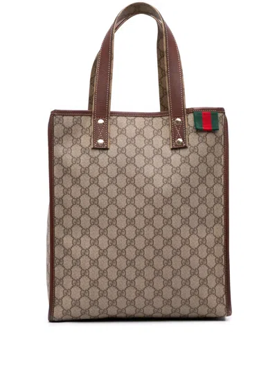 Pre-owned Gucci 2016-2025 Gg Supreme Web Tote Bag In Brown