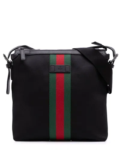 Pre-owned Gucci 2016-2025 Gg Techno Canvas Web Messenger Bag Crossbody Bag In Black