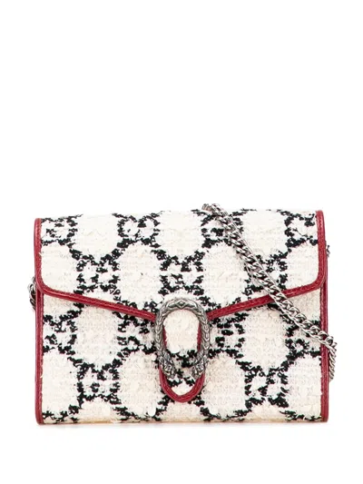 Pre-owned Gucci 2016-2025 Gg Tweed Dionysus Wallet On Chain Crossbody Bag In White