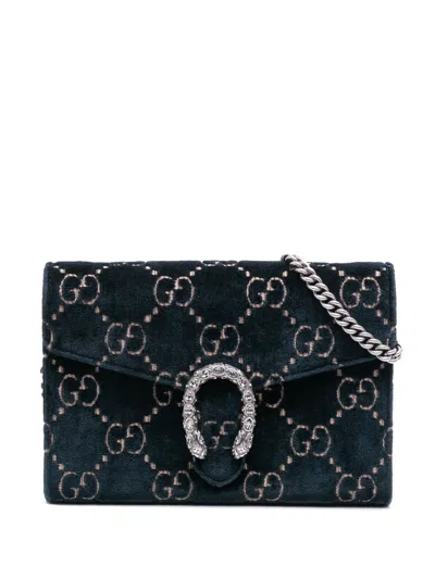 Pre-owned Gucci 2016-2025 Gg Velvet Dionysus Wallet On Chain Crossbody Bag In Blue
