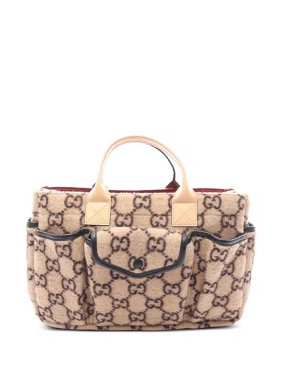 Pre-owned Gucci 2016-2025 Gg Wool Children's Handbag In Brown