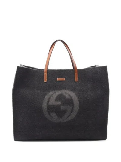 Pre-owned Gucci 2016-2025 Gg Wool Felt Tote Bag In Gray