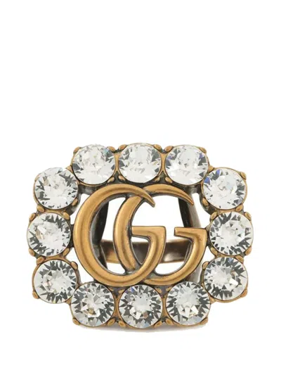 Pre-owned Gucci 2016-2025 Gold Plated Gg Marmont Crystal Ring Costume Ring