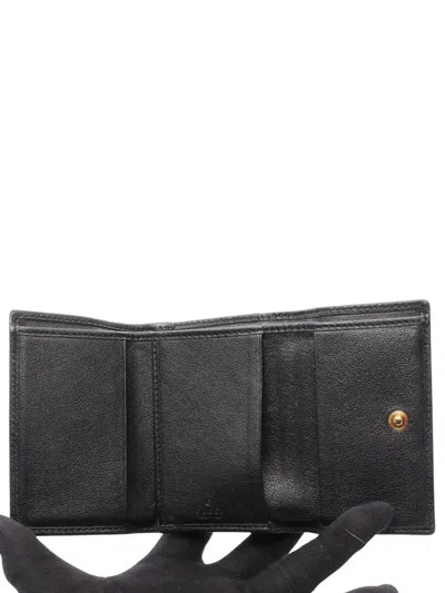 Pre-owned Gucci 2016-2025 Grained Calfskin Diana Bamboo Compact Wallet Small Wallets In Black