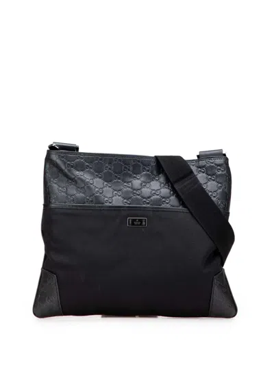 Pre-owned Gucci 2016-2025 Ssima And Nylon Crossbody Bag In Black
