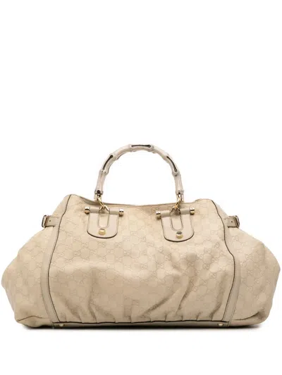Pre-owned Gucci 2016-2025 Ssima Bamboo Dialux Tote Bag In Brown