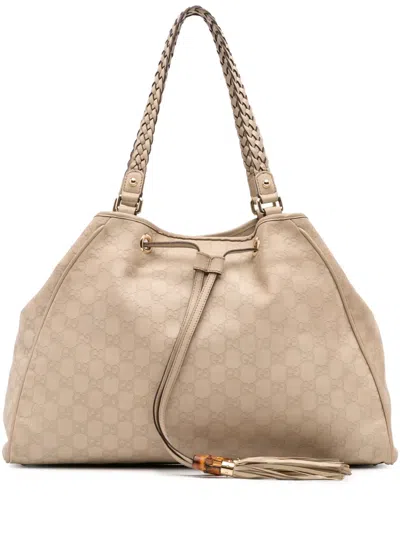Pre-owned Gucci 2016-2025 Ssima Braided Peggy Tote Bag In White
