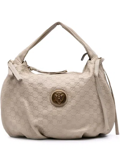 Pre-owned Gucci 2016-2025 Ssima Hysteria Crest Hobo Bag In Brown