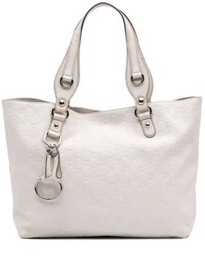 Pre-owned Gucci 2016-2025 Ssima Icon Bit Tote Bag In White