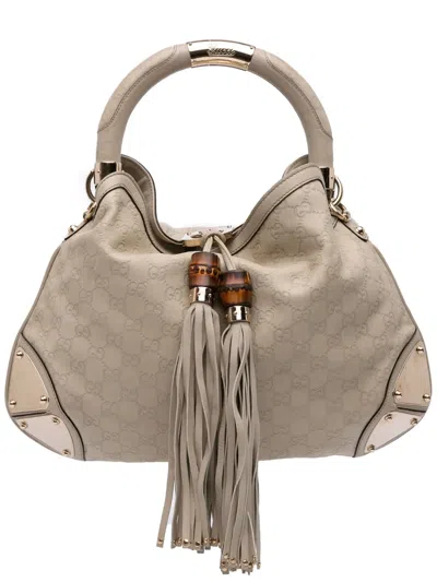 Pre-owned Gucci 2016-2025 Ssima Indy Hobo Satchel In White