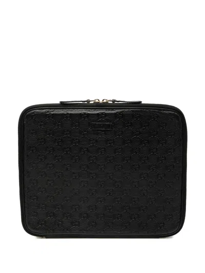 Pre-owned Gucci 2016-2025 Ssima Laptop Case Clutch Bag In Black