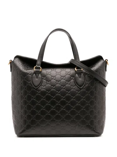 Pre-owned Gucci 2016-2025 Ssima Linea A Fold Over Satchel In Black