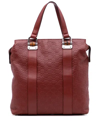 Pre-owned Gucci 2016-2025 Ssima Tender Bamboo Bar Tote Bag In Red