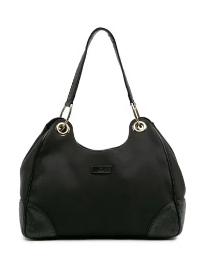 Pre-owned Gucci 2016-2025 Ssima Trimmed Canvas Colbert Shoulder Bag In Black