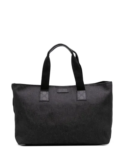 Pre-owned Gucci 2016-2025 Ssima Trimmed Denim Tote Bag In Black