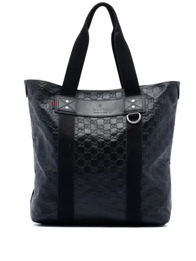 Pre-owned Gucci 2016-2025 Ssima Web Tote Bag In Black