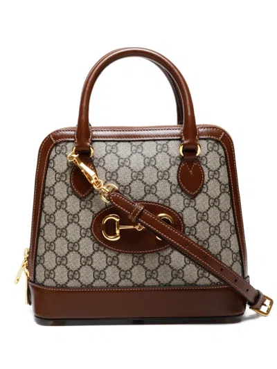Pre-owned Gucci 2016-2025 Horsebit Gg Supreme Tote Bag In Brown