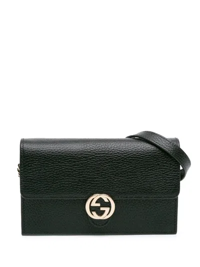 Pre-owned Gucci 2016-2025 Interlocking G Dollar Calfskin Wallet On Chain Crossbody Bag In Black