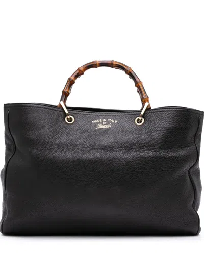 Pre-owned Gucci 2016-2025 Large Calfskin Bamboo Shopper Satchel In Black