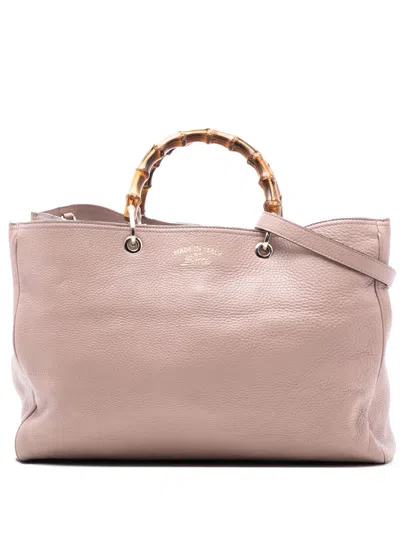 Pre-owned Gucci 2016-2025 Large Calfskin Bamboo Shopper Satchel In Pink