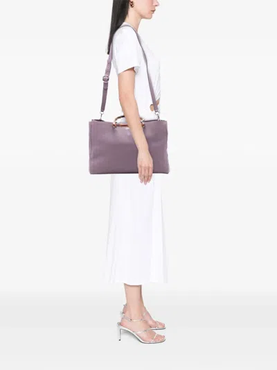 Pre-owned Gucci 2016-2025 Large Calfskin Bamboo Shopper Satchel In Purple