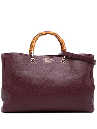 Pre-owned Gucci 2016-2025 Large Calfskin Bamboo Shopper Satchel In Red