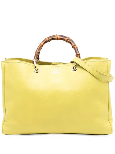 Pre-owned Gucci 2016-2025 Large Calfskin Bamboo Shopper Satchel In Yellow